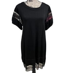 Roxywear by Roxanne Heptner Dress women small black lace details bodycon Stretch